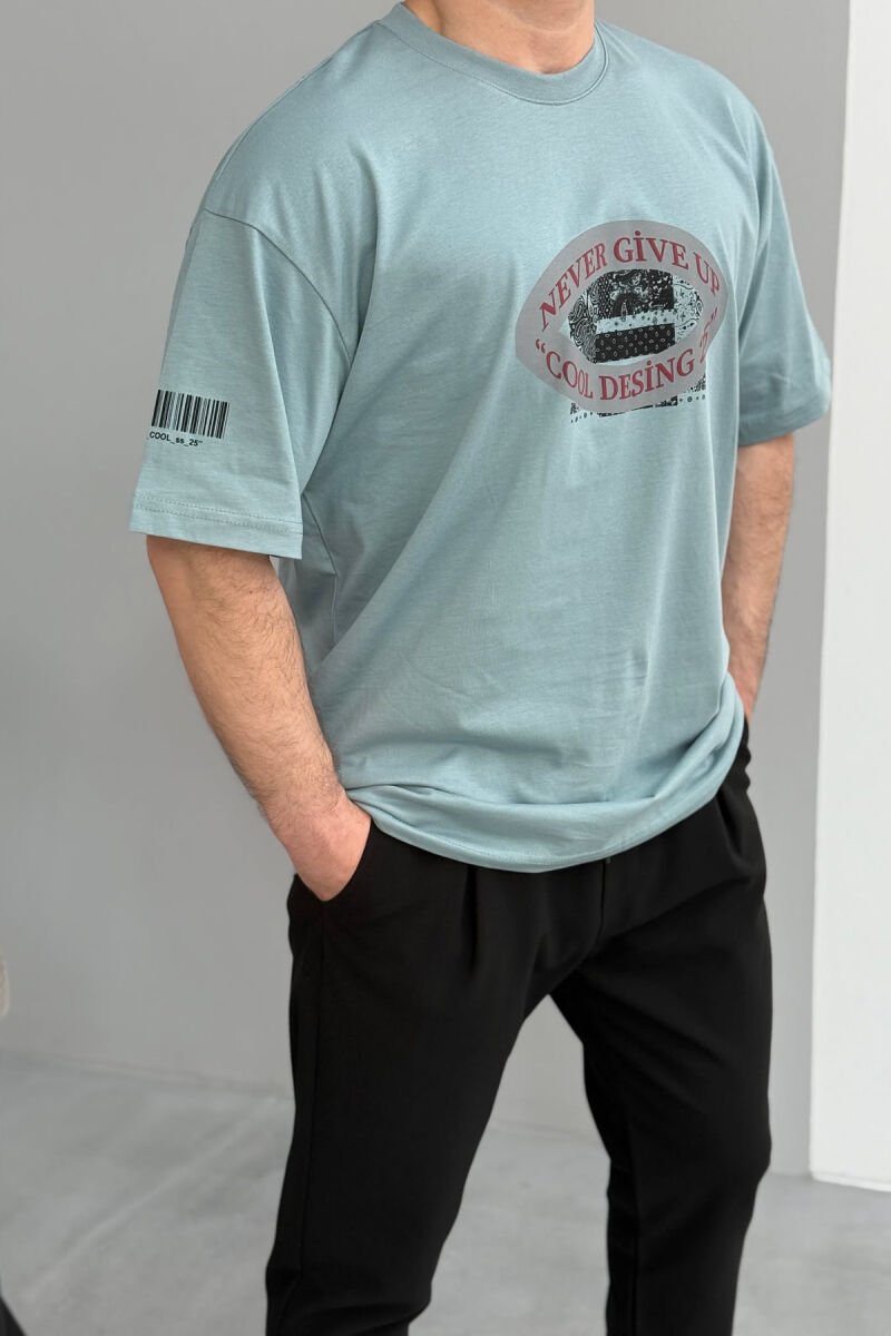 FRONT & BACK DESIGN ONE COLOR MEN T-SHIRT LIGHTBLUE/BZ - 4