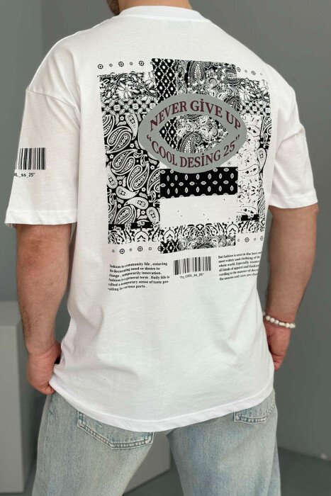 FRONT & BACK DESIGN ONE COLOR MEN T-SHIRT WHITE-E BARDHE - 4