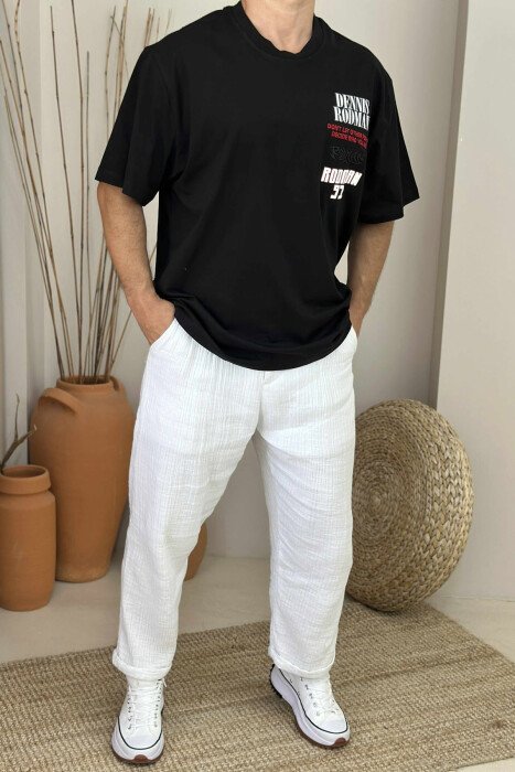 FRONT & BACK DESIGN ROUND NECK MEN T-SHIRT BLACK/ E ZEZE - 1