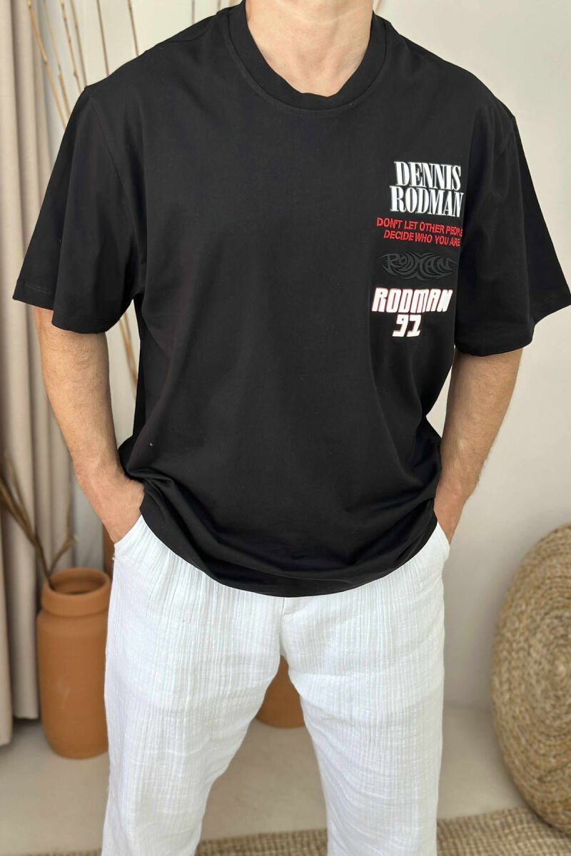 FRONT & BACK DESIGN ROUND NECK MEN T-SHIRT BLACK/ E ZEZE - 2