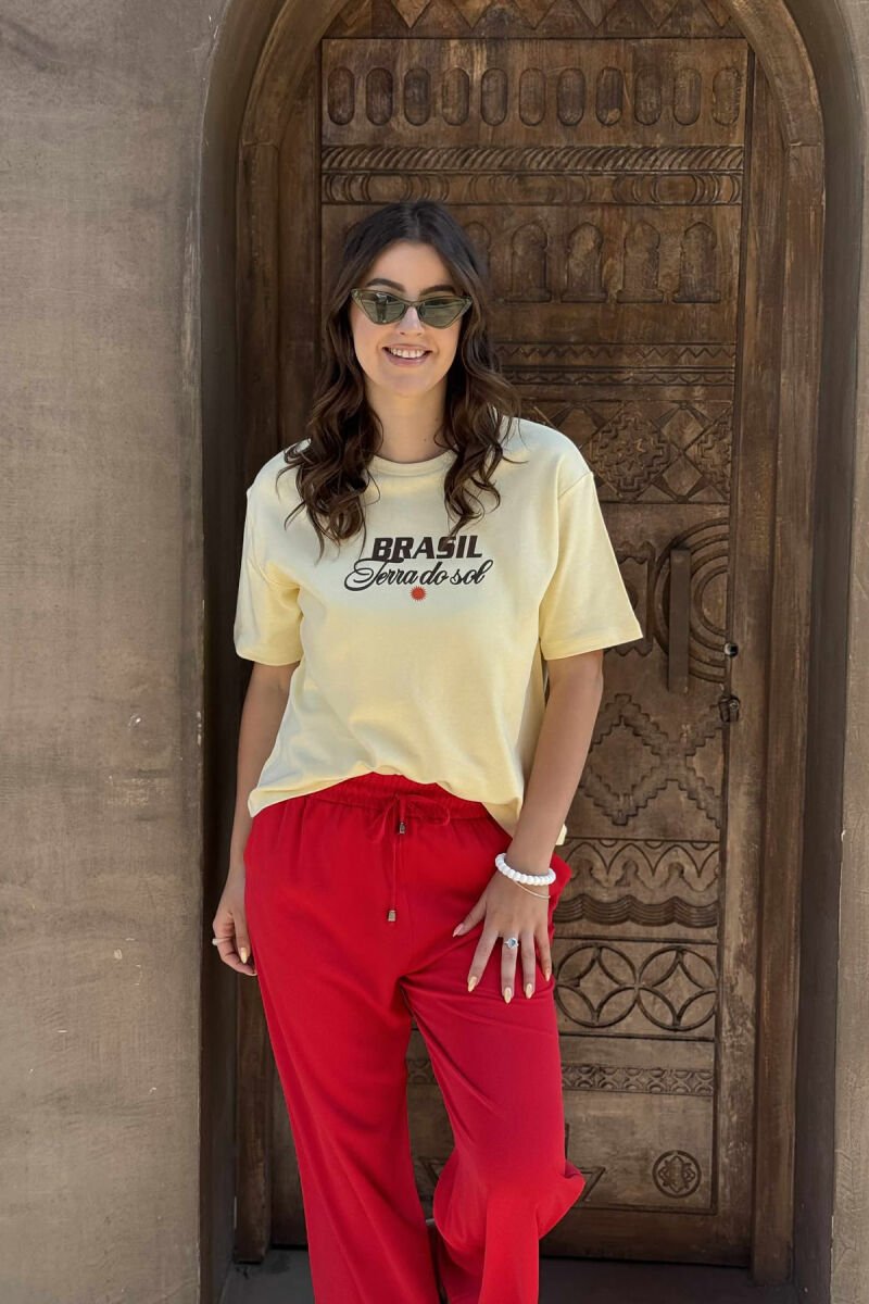 FRONT & BACK DESIGN ROUND NECK WOMEN T-SHIRT YELLOW/E VERDHE - 1