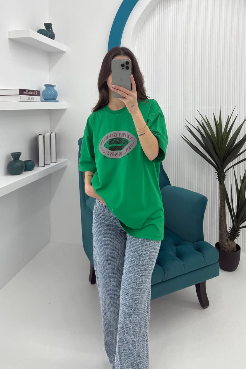 FRONT & BACK DESIGNED WRITTINGS WOMEN T-SHIRT GREEN/JESHILE - 1
