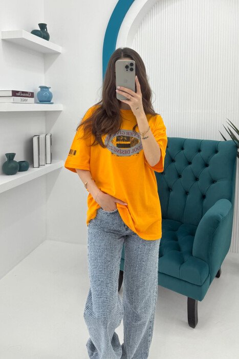 FRONT & BACK DESIGNED WRITTINGS WOMEN T-SHIRT MUSTARD/MUSTARDE - 