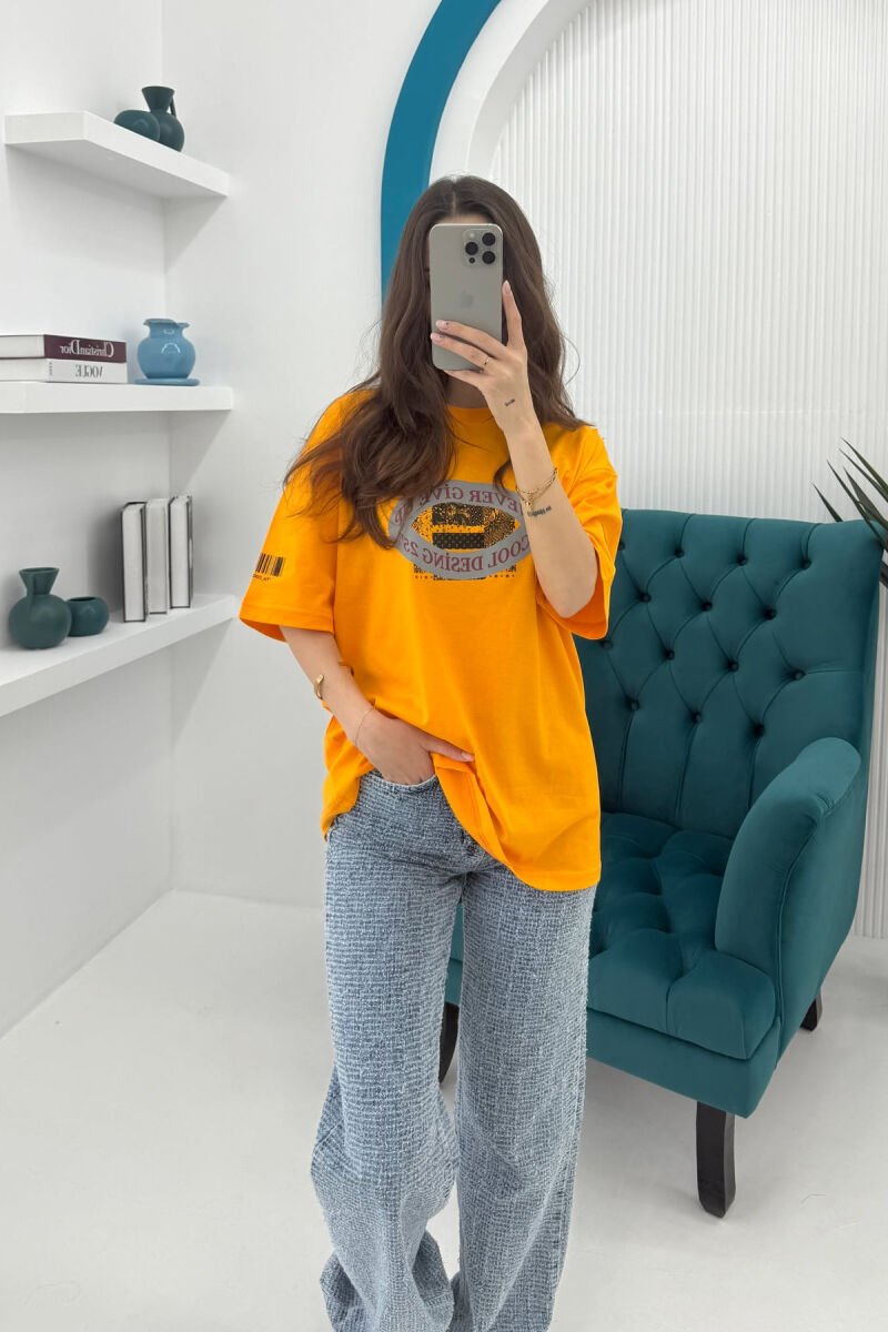 FRONT & BACK DESIGNED WRITTINGS WOMEN T-SHIRT MUSTARD/MUSTARDE - 1
