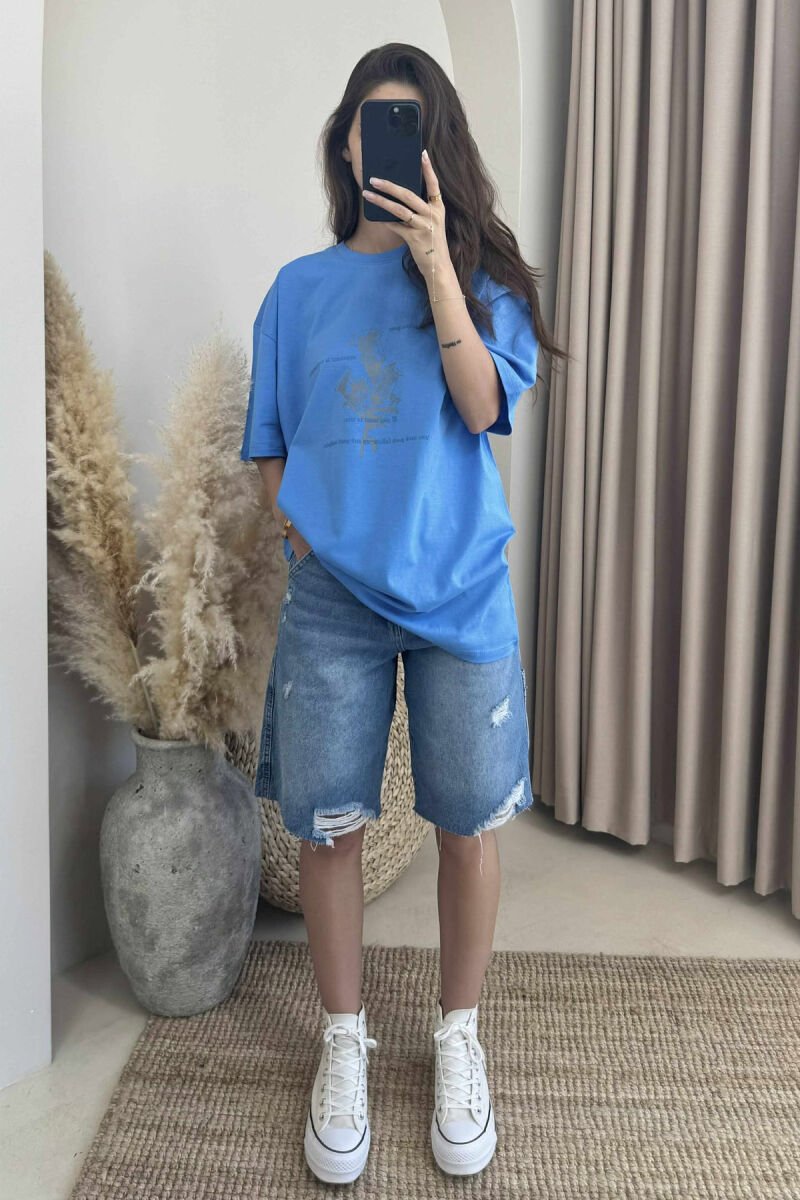 FRONT & BACK DESIGNED WRITTINGS WOMEN T-SHIRTS BLUE/BLU - 1