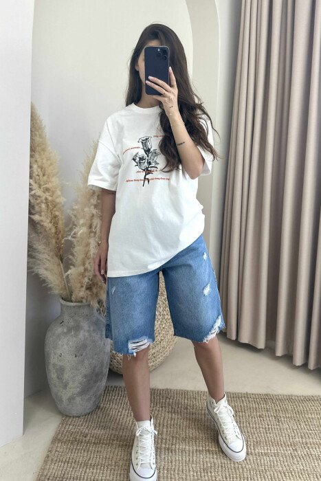 FRONT & BACK DESIGNED WRITTINGS WOMEN T-SHIRTS CREAM/KREM - 1