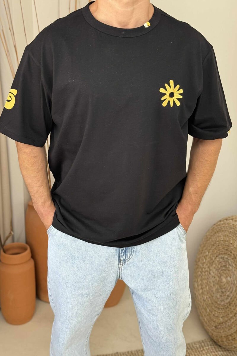 FRONT & BACK FLOWER IMAGE MEN T-SHIRT BLACK/ E ZEZE - 2