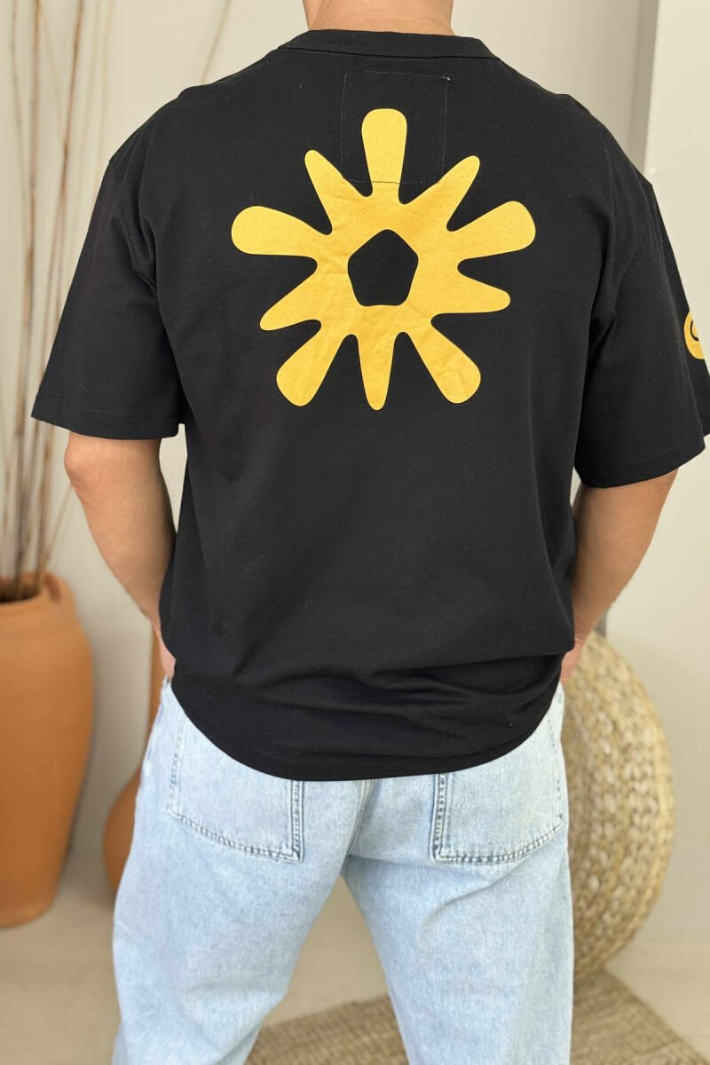 FRONT & BACK FLOWER IMAGE MEN T-SHIRT BLACK/ E ZEZE - 3