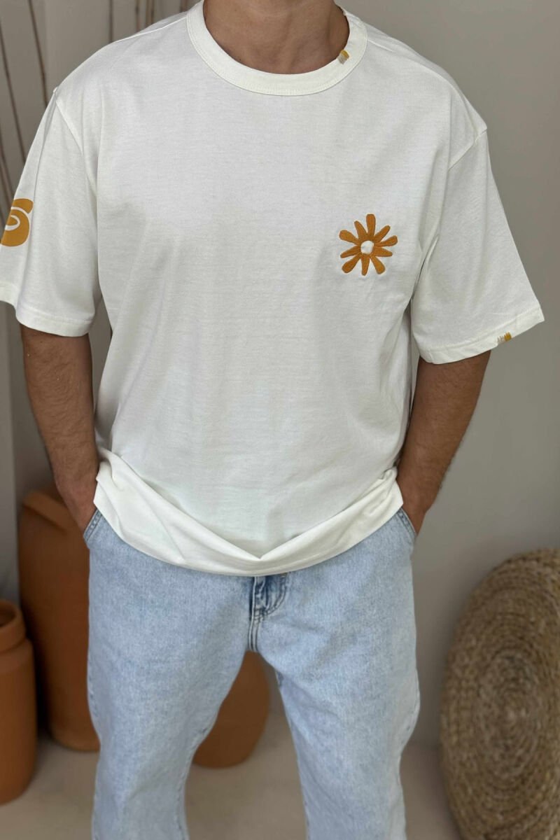 FRONT & BACK FLOWER IMAGE MEN T-SHIRT WHITE-E BARDHE - 2
