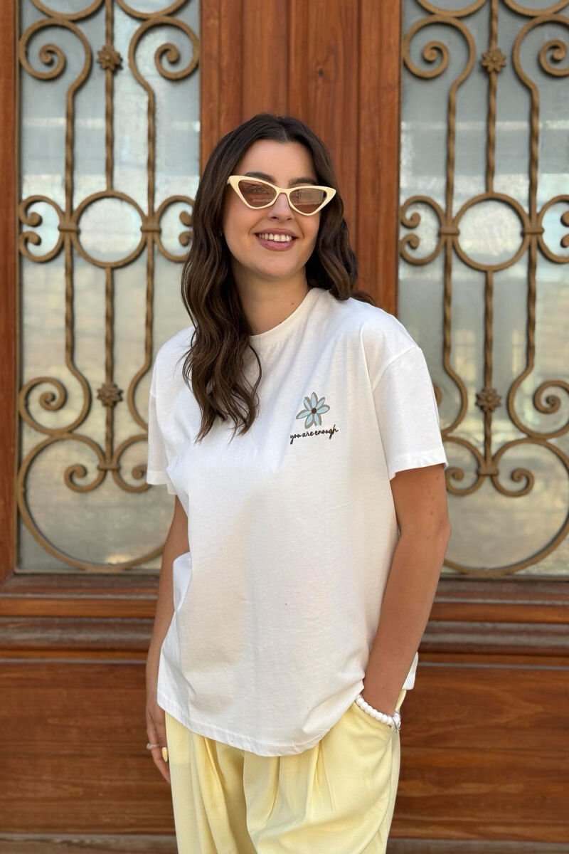 FRONT & BACK FLOWER PRINTS WOMEN T-SHIRT WHITE-E BARDHE - 7