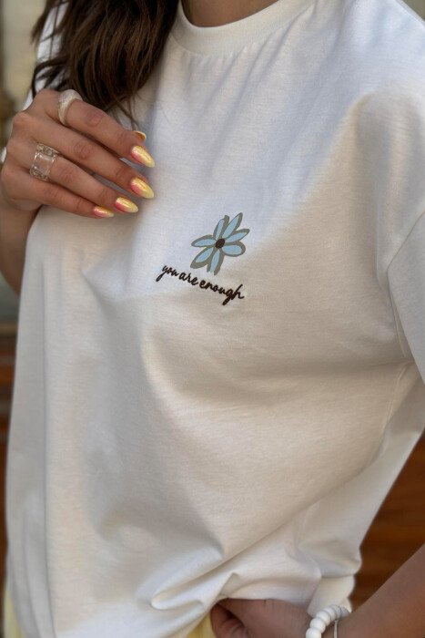 FRONT & BACK FLOWER PRINTS WOMEN T-SHIRT WHITE-E BARDHE - 8