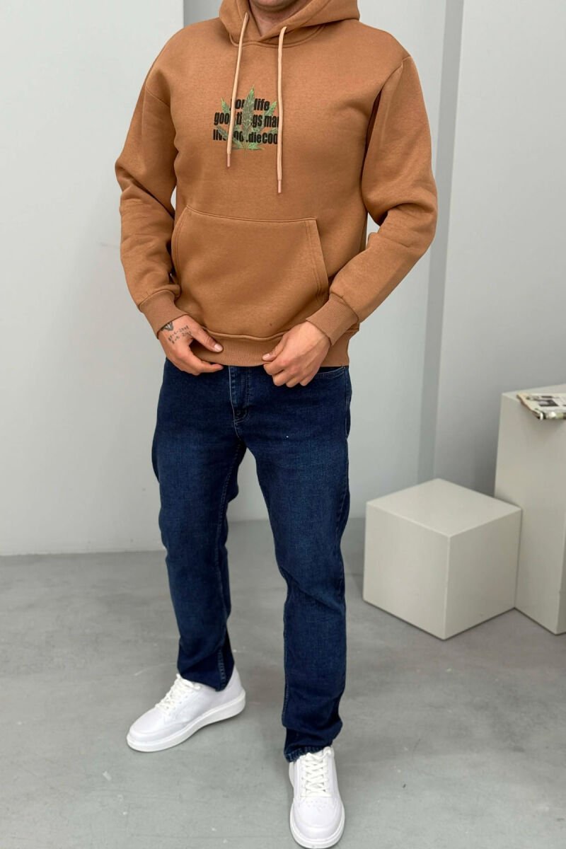 FRONT & BACK IMAGE FLUFFY MEN HOODIE BROWN/KAFE - 2