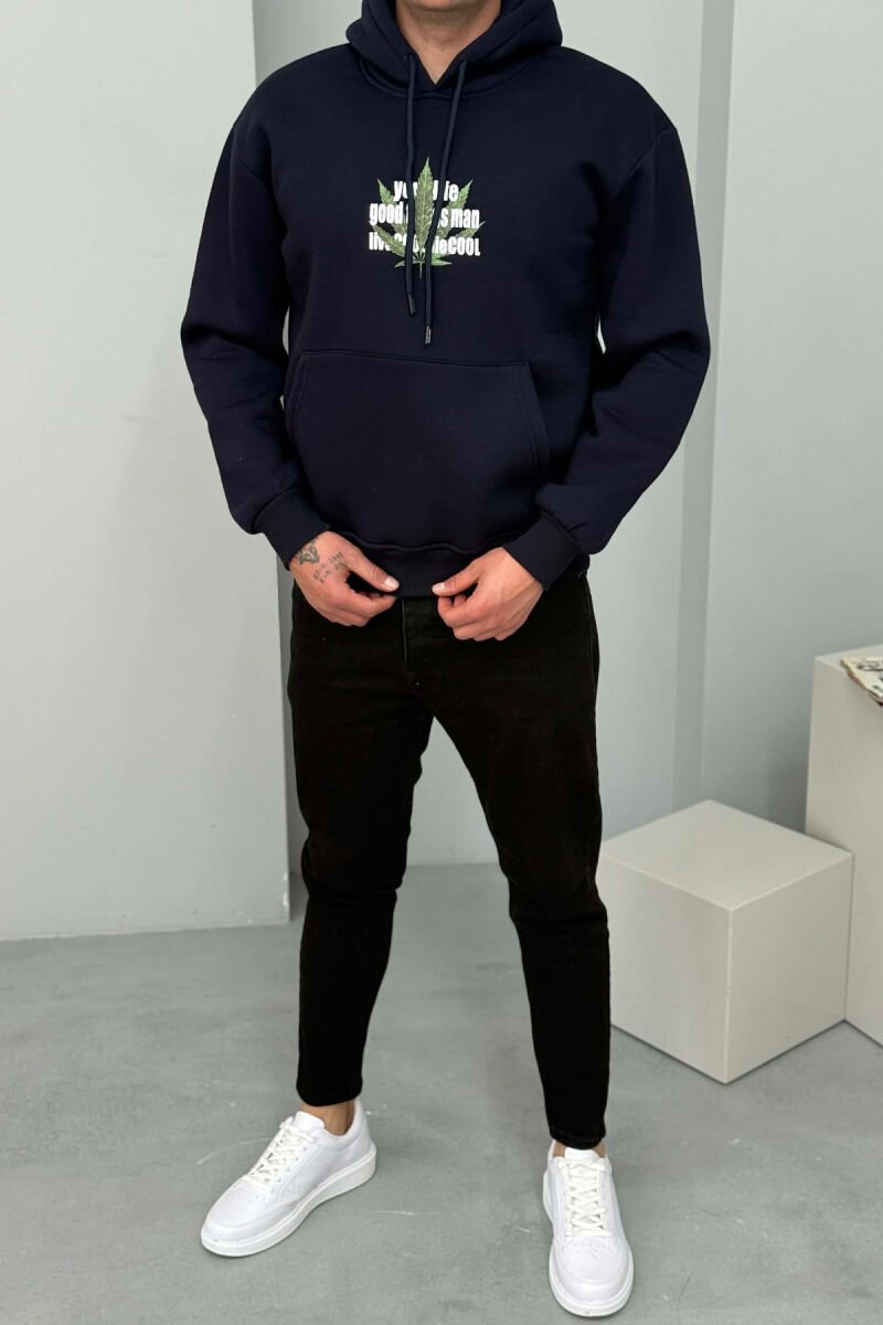 FRONT & BACK IMAGE FLUFFY MEN HOODIE DARK BLUE/BEE - 2
