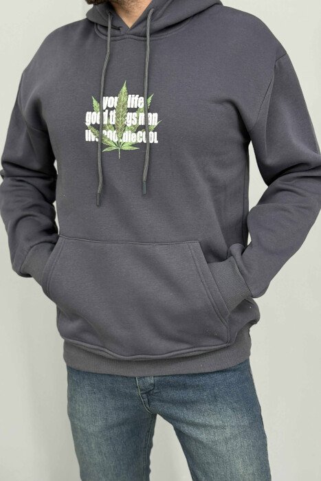 FRONT & BACK IMAGE FLUFFY MEN HOODIE DARK GREY/GEE - 
