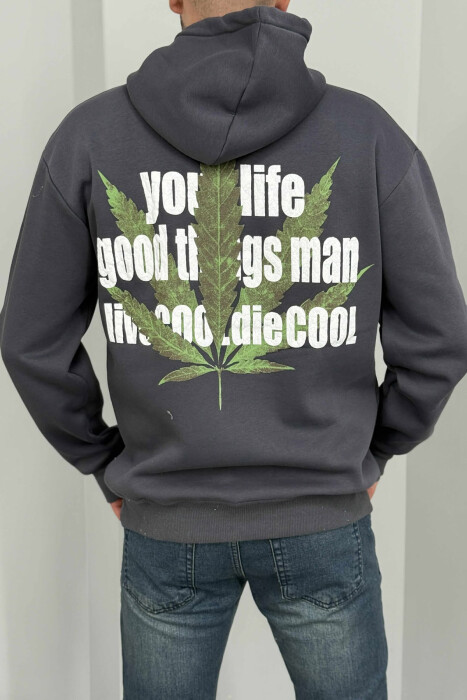 FRONT & BACK IMAGE FLUFFY MEN HOODIE DARK GREY/GEE - 3