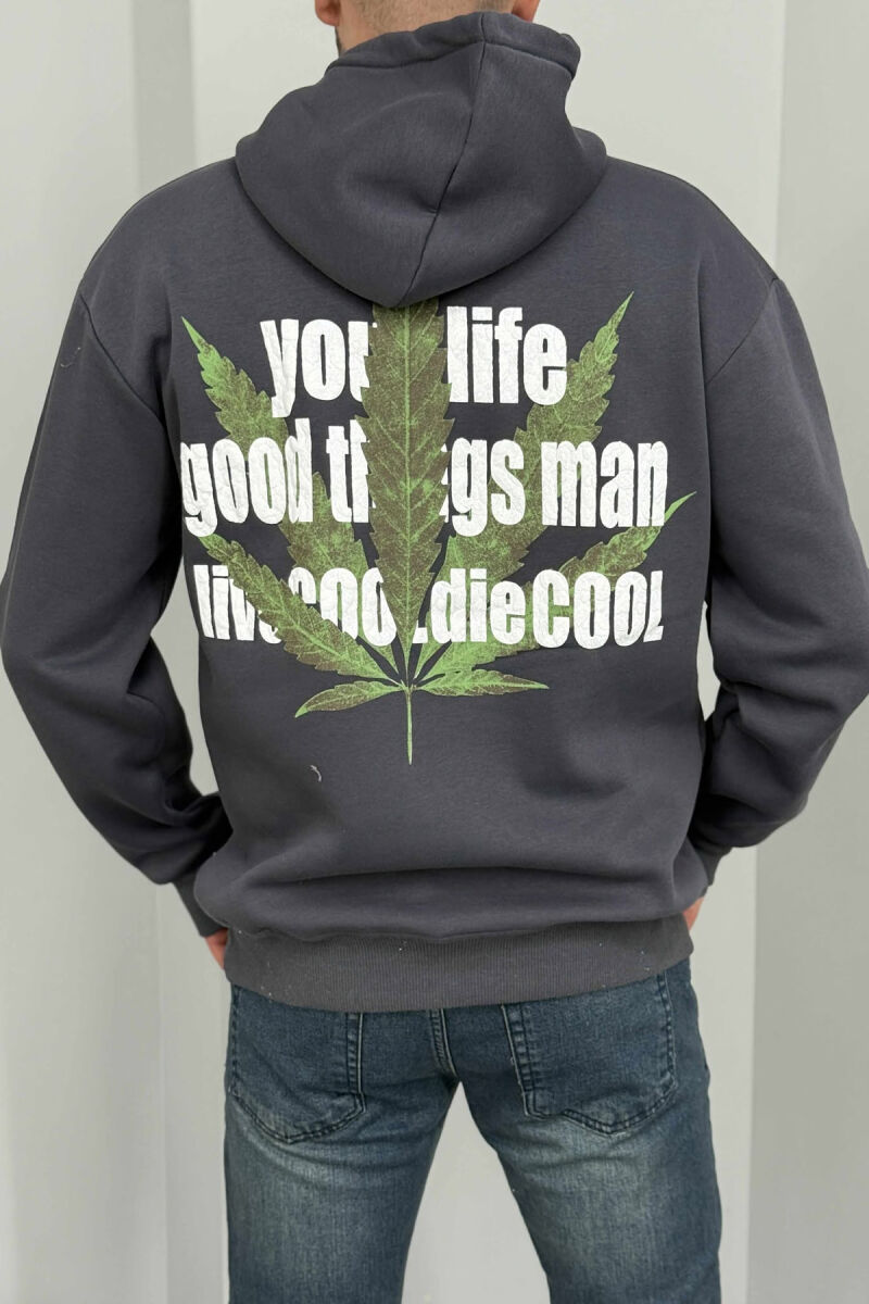 FRONT & BACK IMAGE FLUFFY MEN HOODIE DARK GREY/GEE - 3