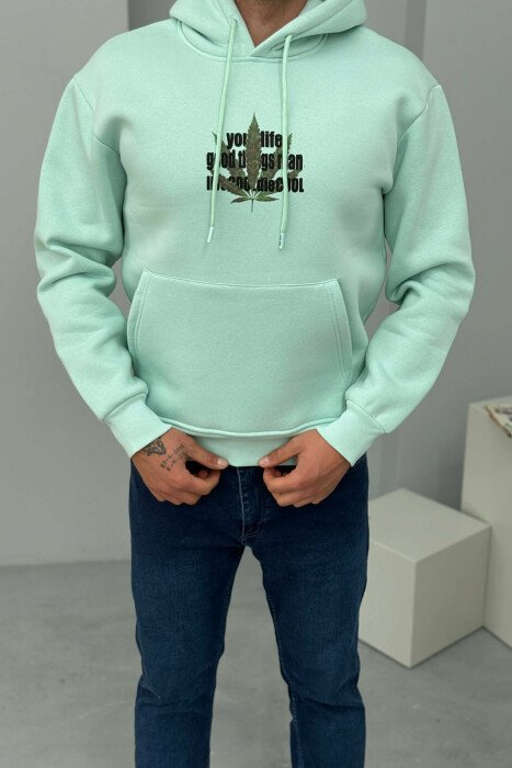 FRONT & BACK IMAGE FLUFFY MEN HOODIE MINT/MENTE - 