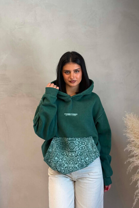 FRONT & BACK IMAGE FLUFFY WOMAN HOODIE GREEN/JESHILE - KLAUDIO FASHION