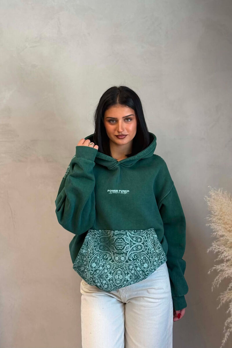 FRONT & BACK IMAGE FLUFFY WOMAN HOODIE GREEN/JESHILE - 1