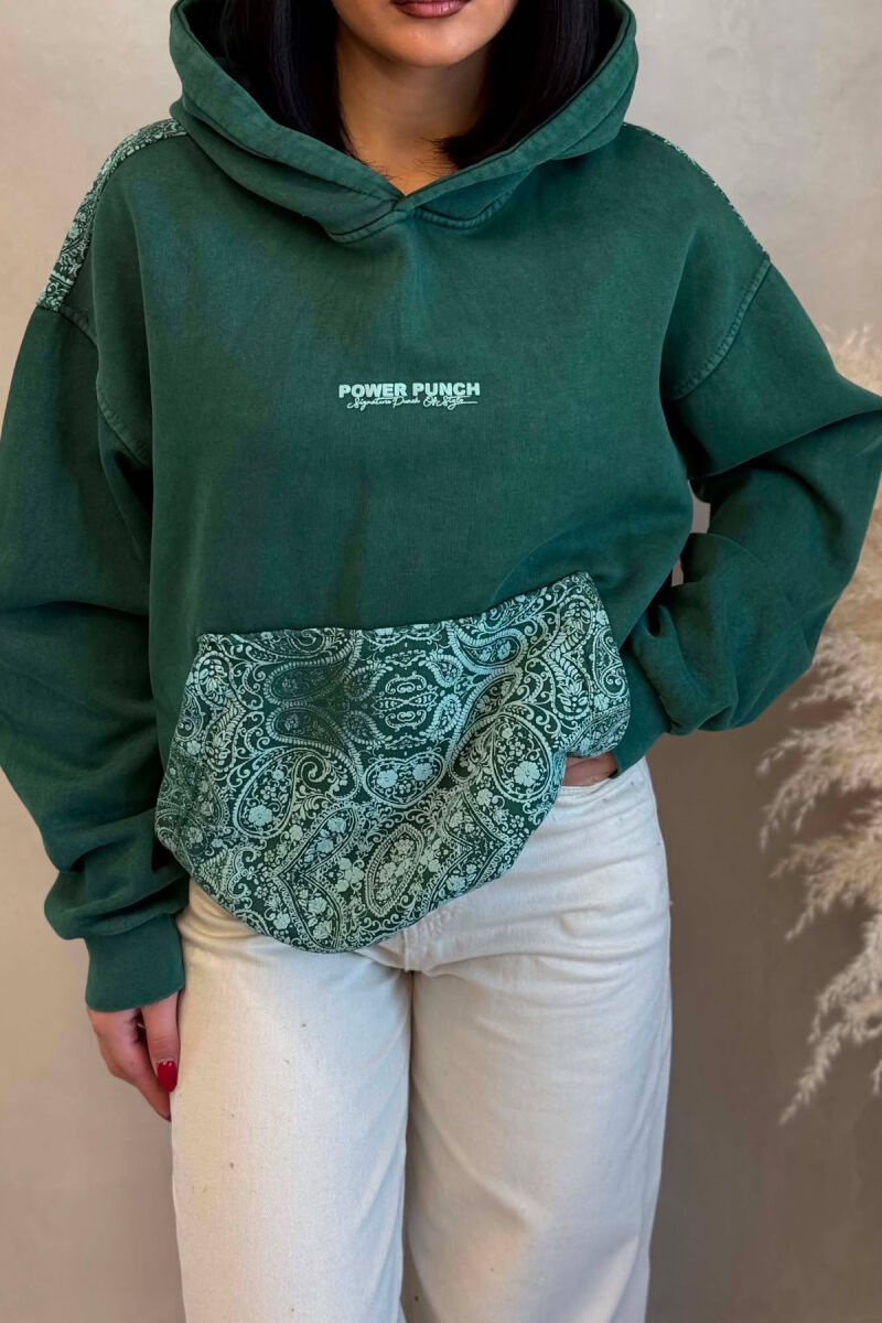 FRONT & BACK IMAGE FLUFFY WOMAN HOODIE GREEN/JESHILE - 3