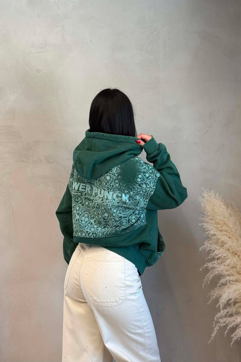 FRONT & BACK IMAGE FLUFFY WOMAN HOODIE GREEN/JESHILE - 4