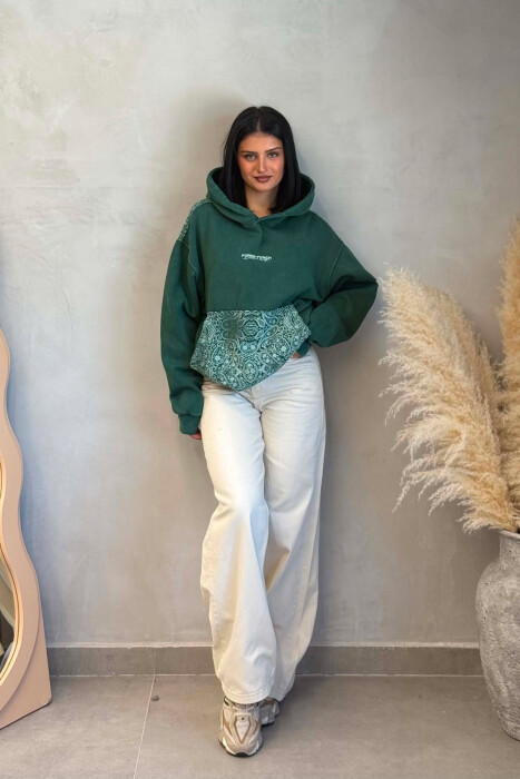 FRONT & BACK IMAGE FLUFFY WOMAN HOODIE GREEN/JESHILE - 5