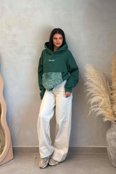 FRONT & BACK IMAGE FLUFFY WOMAN HOODIE GREEN/JESHILE - 6