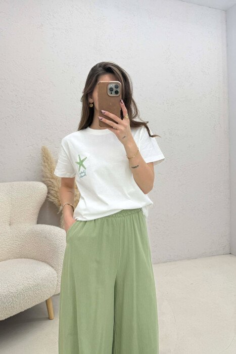 FRONT & BACK IMAGE ROUND NECK WOMEN T-SHIRT WHITE-E BARDHE - KLAUDIO FASHION