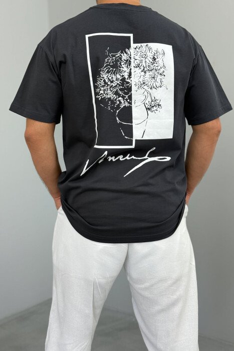 FRONT & BACK IMAGE SIMPLE MEN T-SHIRT DARK GREY/GEE - 3