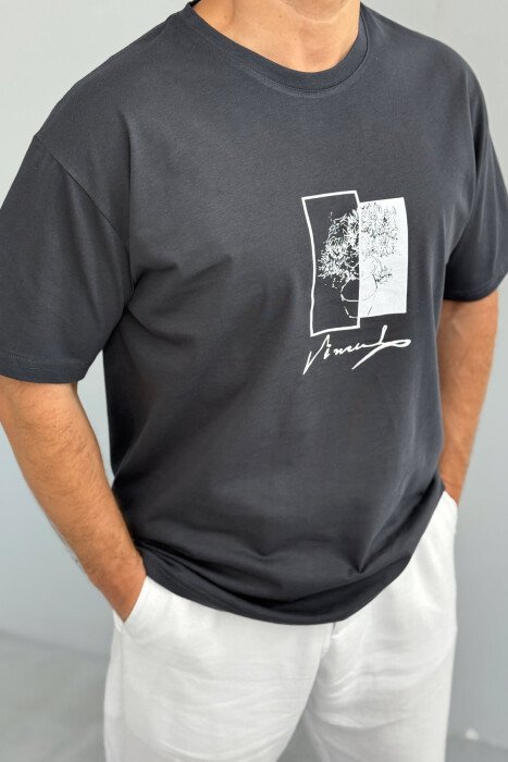 FRONT & BACK IMAGE SIMPLE MEN T-SHIRT DARK GREY/GEE - 2