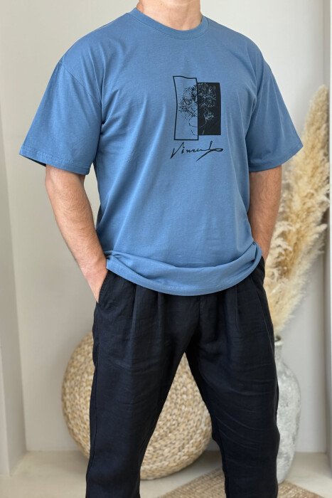 FRONT & BACK IMAGE SIMPLE MEN T-SHIRT LIGHTBLUE/BZ - 1