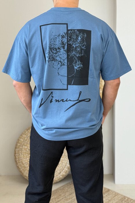 FRONT & BACK IMAGE SIMPLE MEN T-SHIRT LIGHTBLUE/BZ - 3