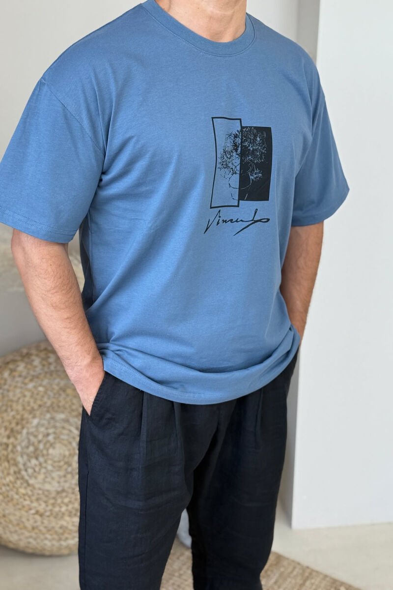 FRONT & BACK IMAGE SIMPLE MEN T-SHIRT LIGHTBLUE/BZ - 2