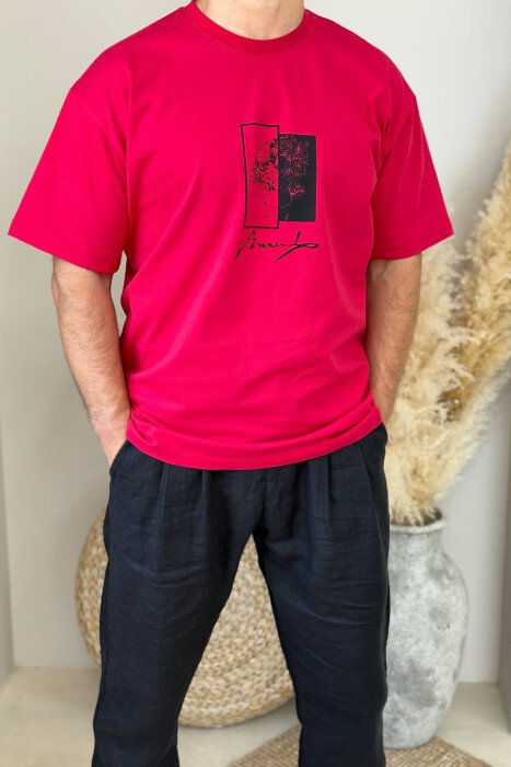 FRONT & BACK IMAGE SIMPLE MEN T-SHIRT RED/E KUQE - 