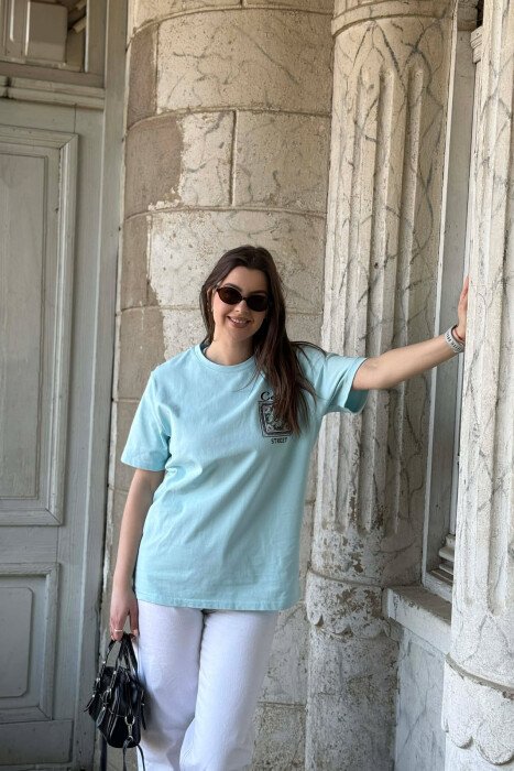 FRONT & BACK IMAGE SIMPLE WOMEN T-SHIRT + 6 PAIR SOCKS BABY BLUE/BLU BY - KLAUDIO FASHION