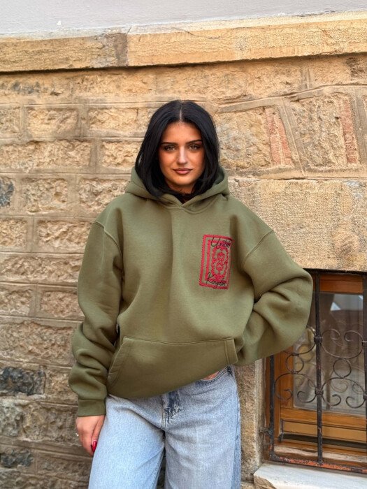 FRONT & BACK IMAGE WOMAN HOODIE OLIVE/ULLI - 