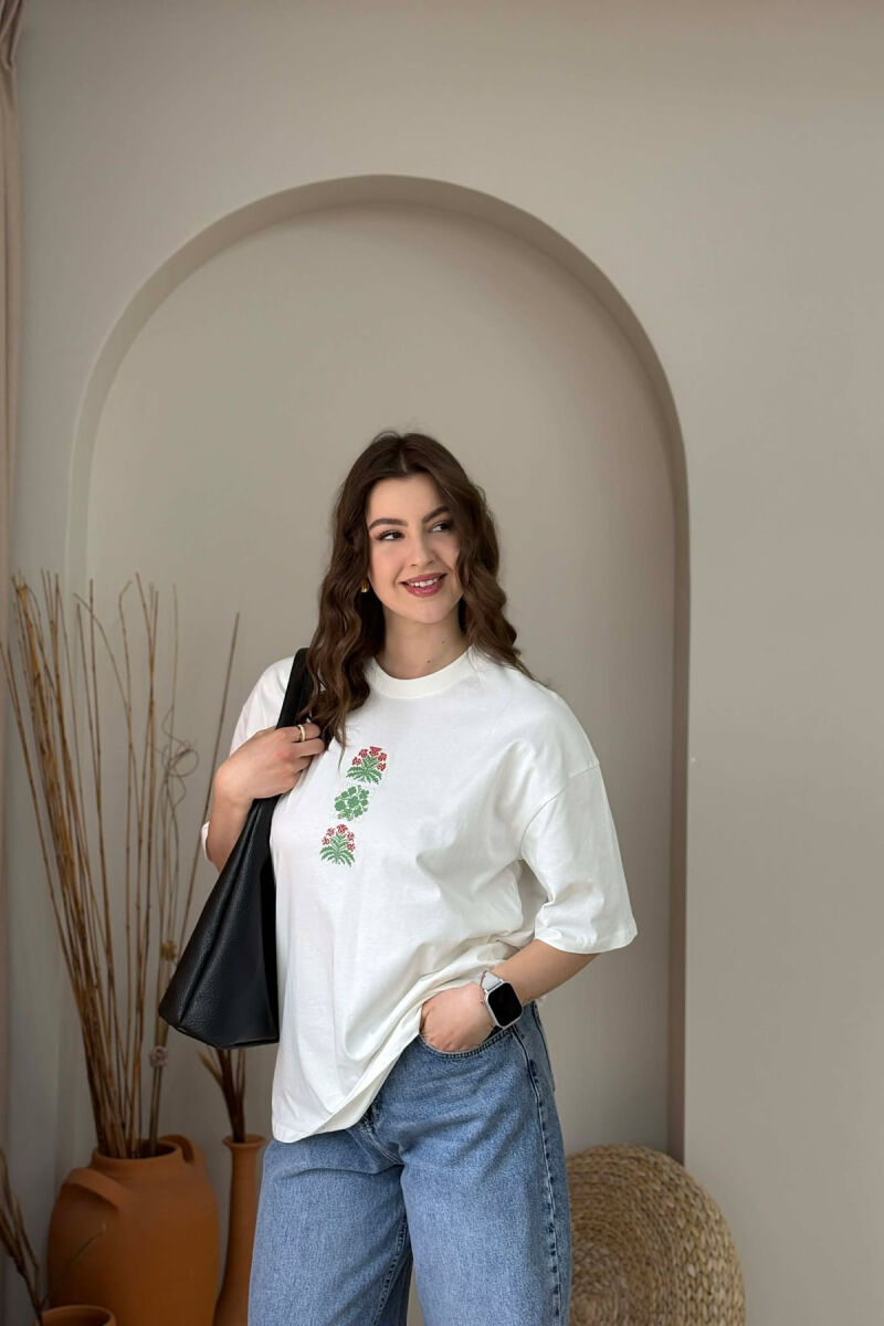 FRONT & BACK IMAGE WOMAN T- SHIRT + 6 PAIR SOCKS CREAM/KREM - 1