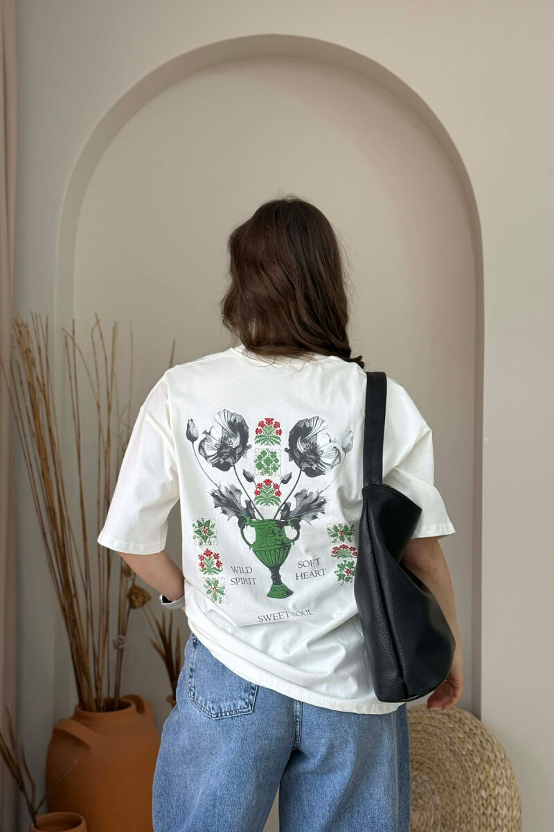 FRONT & BACK IMAGE WOMAN T- SHIRT + 6 PAIR SOCKS CREAM/KREM - 2