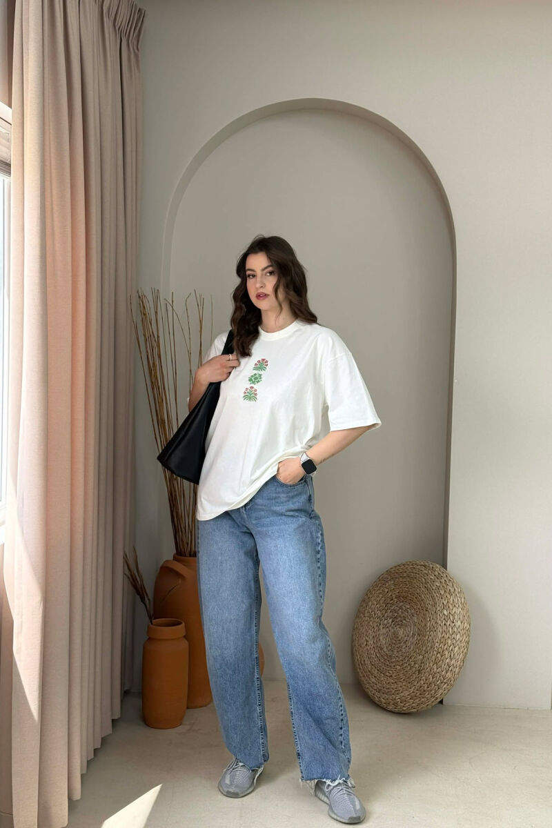 FRONT & BACK IMAGE WOMAN T- SHIRT + 6 PAIR SOCKS CREAM/KREM - 3