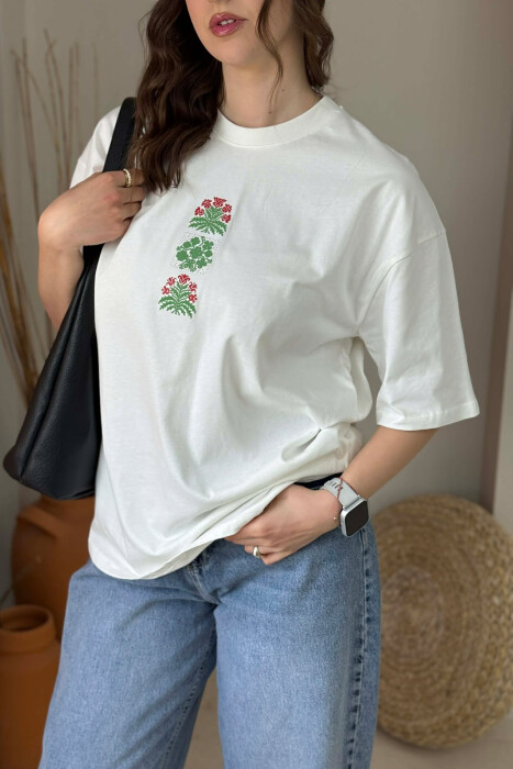 FRONT & BACK IMAGE WOMAN T- SHIRT + 6 PAIR SOCKS CREAM/KREM - 4