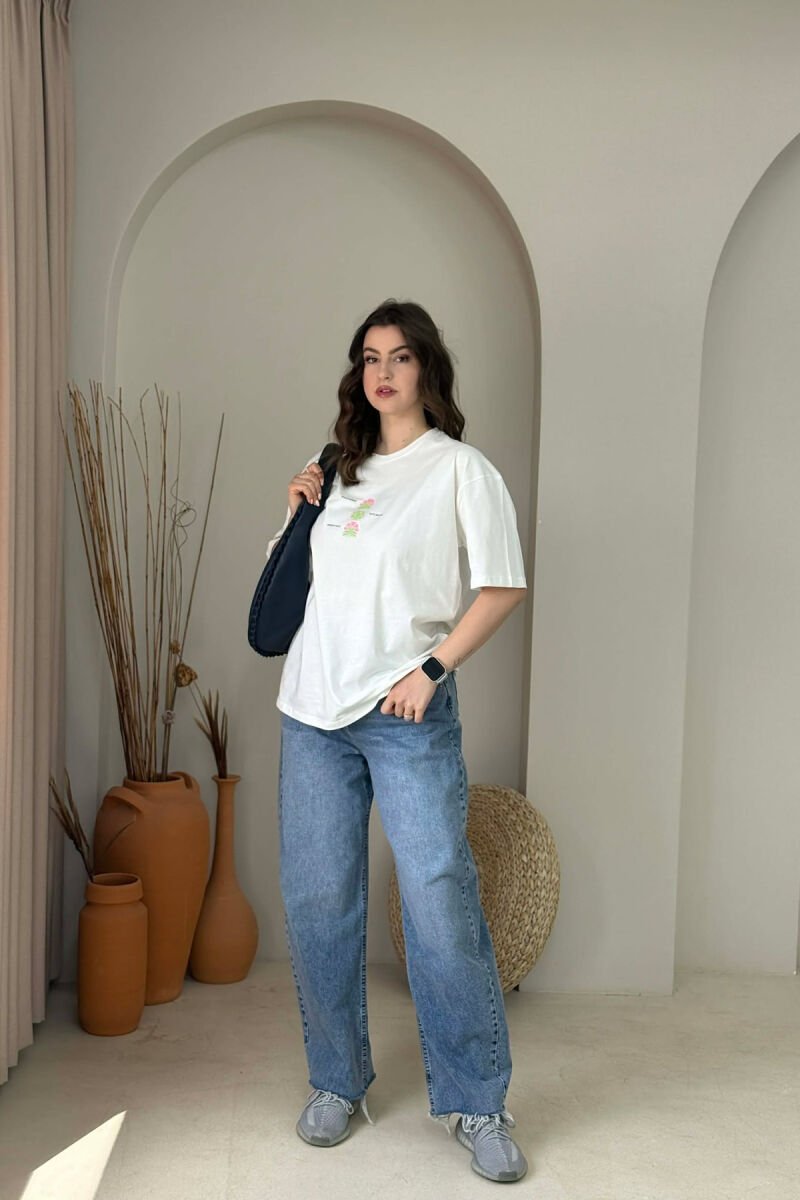 FRONT & BACK IMAGE WOMAN T-SHIRT + 6 PAIR SOCKS CREAM/KREM - 3