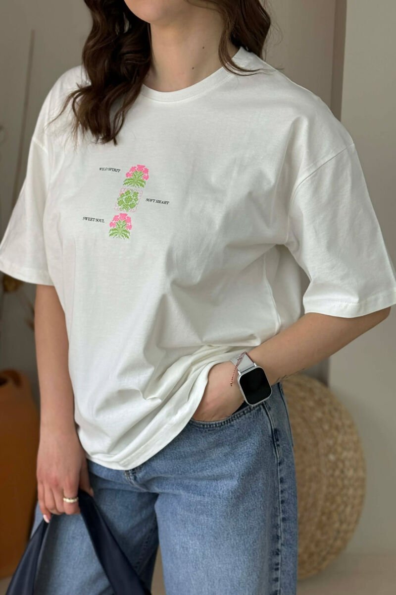 FRONT & BACK IMAGE WOMAN T-SHIRT + 6 PAIR SOCKS CREAM/KREM - 4