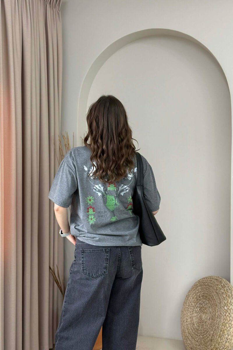 FRONT & BACK IMAGE WOMAN T- SHIRT + 6 PAIR SOCKS DARK GREY/GEE - 4