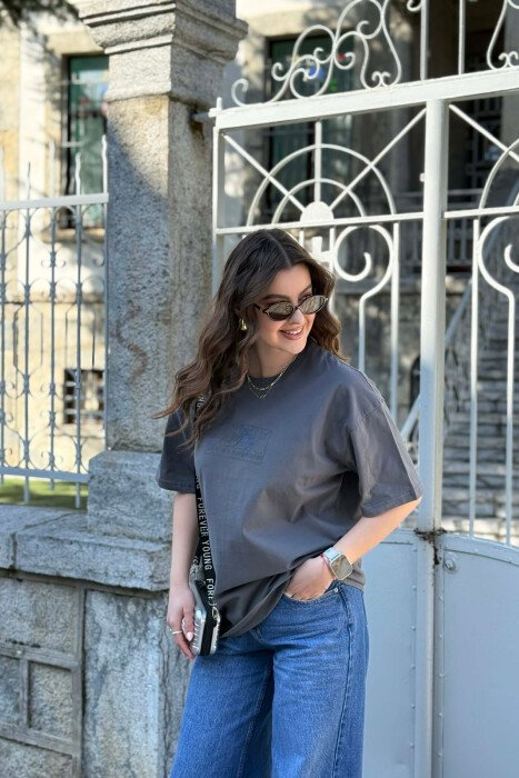 FRONT & BACK IMAGE WOMAN T-SHIRT +6 PAIR SOCKS DARK GREY/GEE - 4