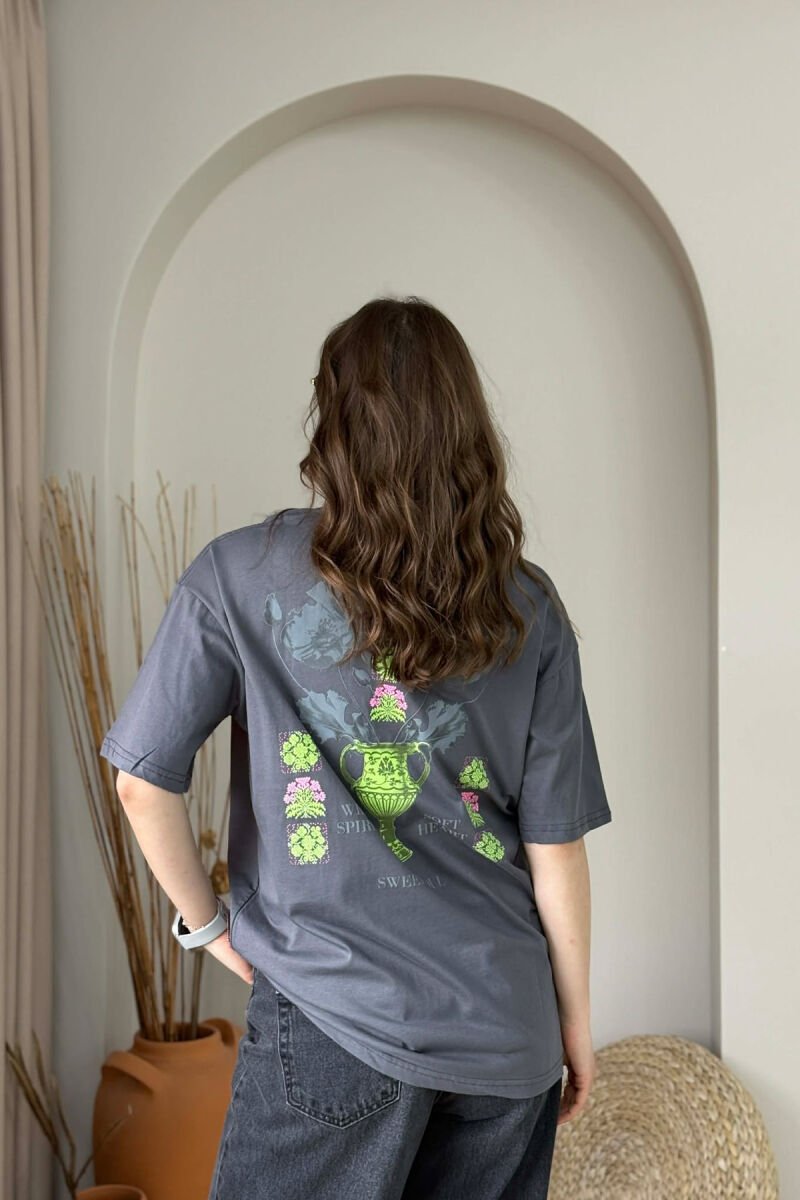FRONT & BACK IMAGE WOMAN T-SHIRT + 6 PAIR SOCKS DARK GREY/GEE - 4