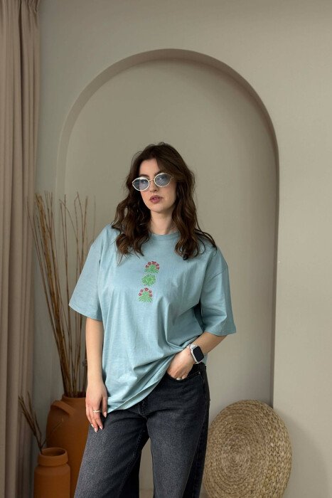 FRONT & BACK IMAGE WOMAN T- SHIRT + 6 PAIR SOCKS LIGHTBLUE/BZ - 1