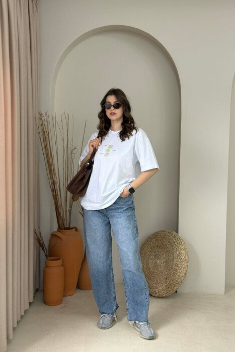 FRONT & BACK IMAGE WOMAN T-SHIRT + 6 PAIR SOCKS WHITE-E BARDHE - 2
