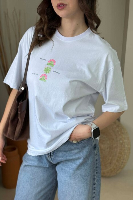 FRONT & BACK IMAGE WOMAN T-SHIRT + 6 PAIR SOCKS WHITE-E BARDHE - 5