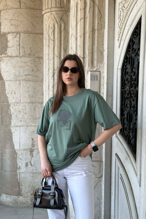 FRONT & BACK IMAGE WOMEN T-SHIRT + 6 PAIR SOCKS GREEN/JESHILE - 5