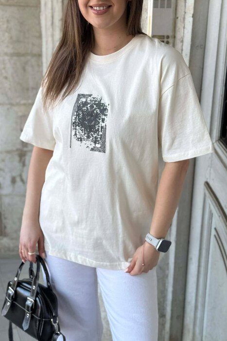 FRONT & BACK IMAGE WOMEN T-SHIRT + 6 PAIR SOCKS WHITE-E BARDHE - 3
